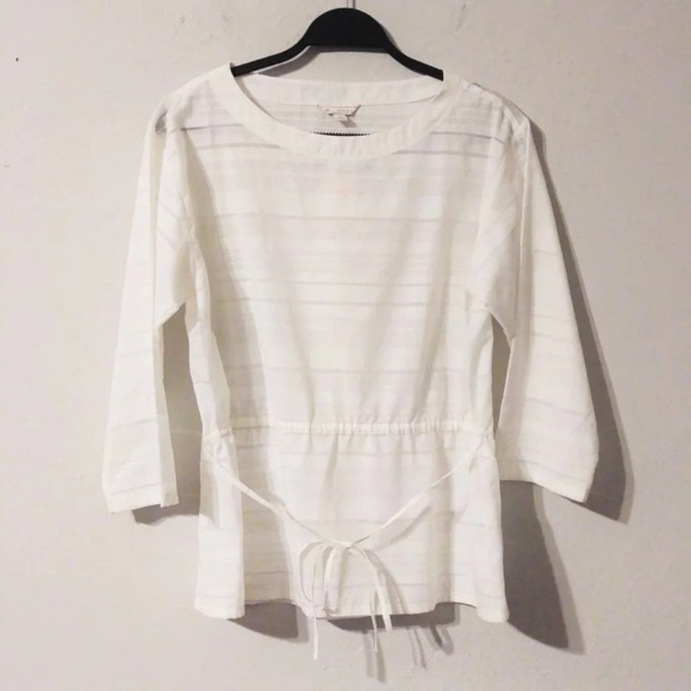 Gap White Sheer Stripe Drawstring Waist Blouse 3/4 Sleeve Top 227160 Medium NWT